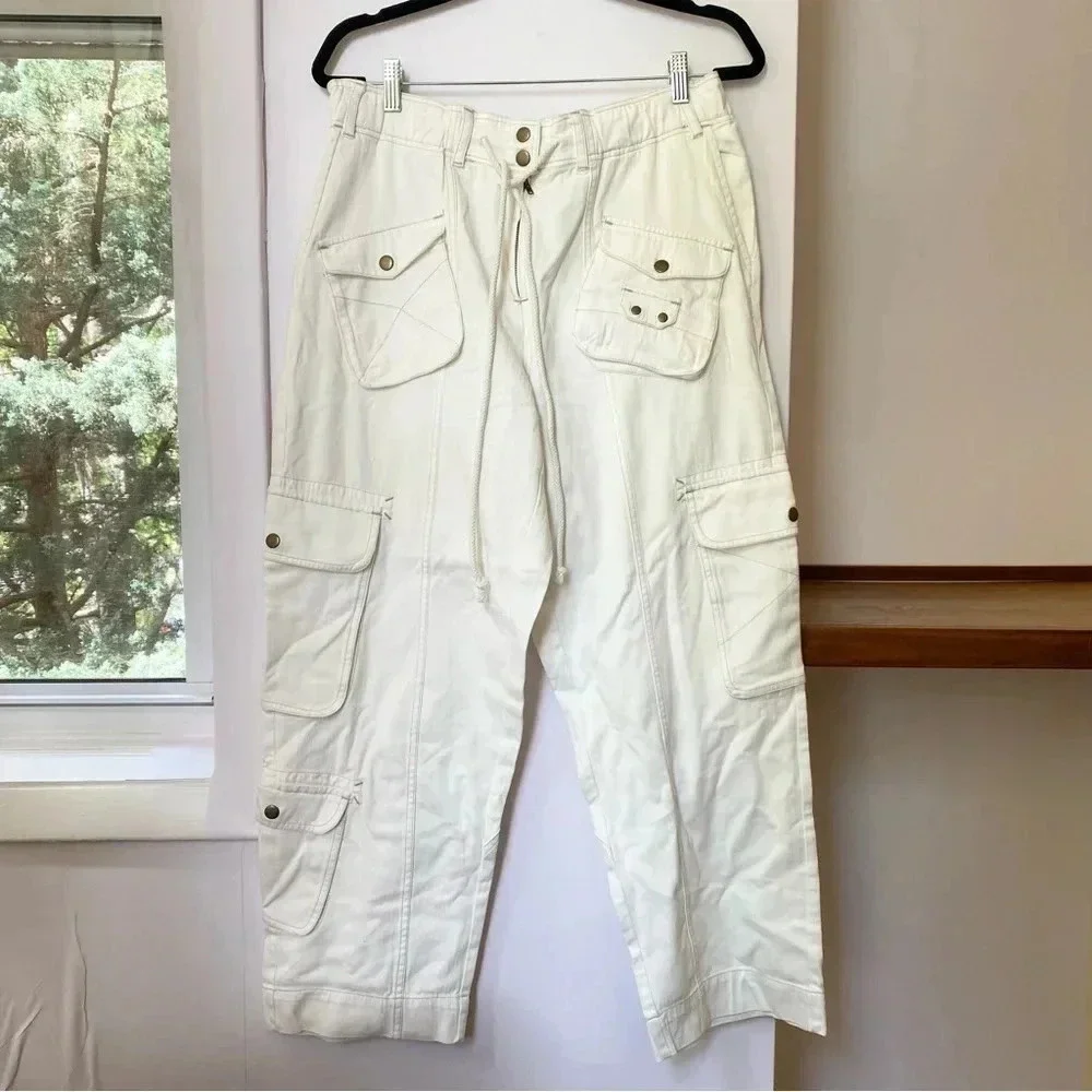 New Free People Tahiti Low-Rise Cargo Pants White Large
